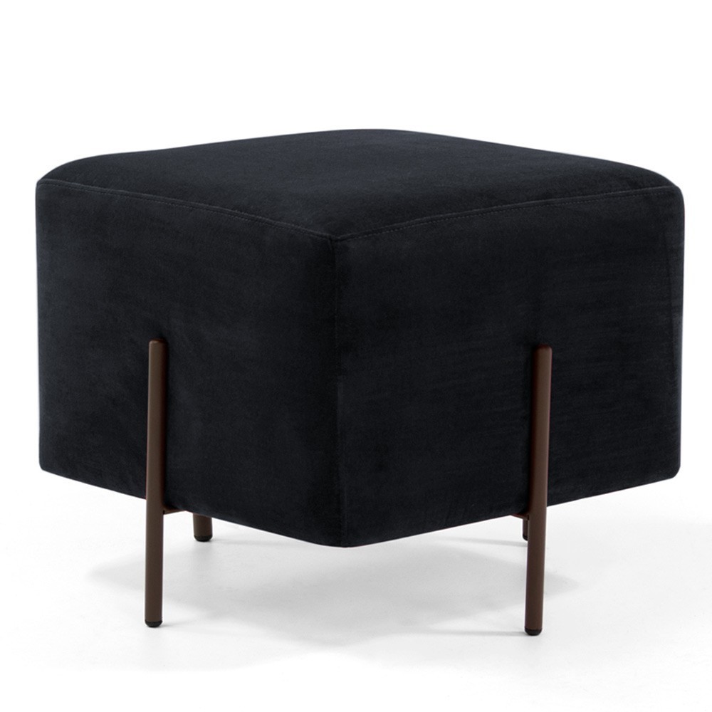 Kit 02 Puff Quadrado Decorativo Status 45x45 D02 Pés de Aço Veludo Preto C-300 - Lyam Decor