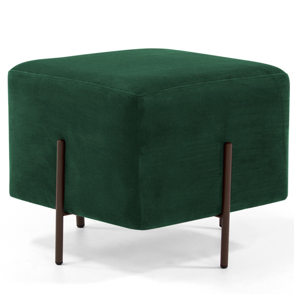 Kit 02 Puff Quadrado Decorativo Status 45x45 D02 Pés de Aço Veludo Verde C-303 - Lyam Decor