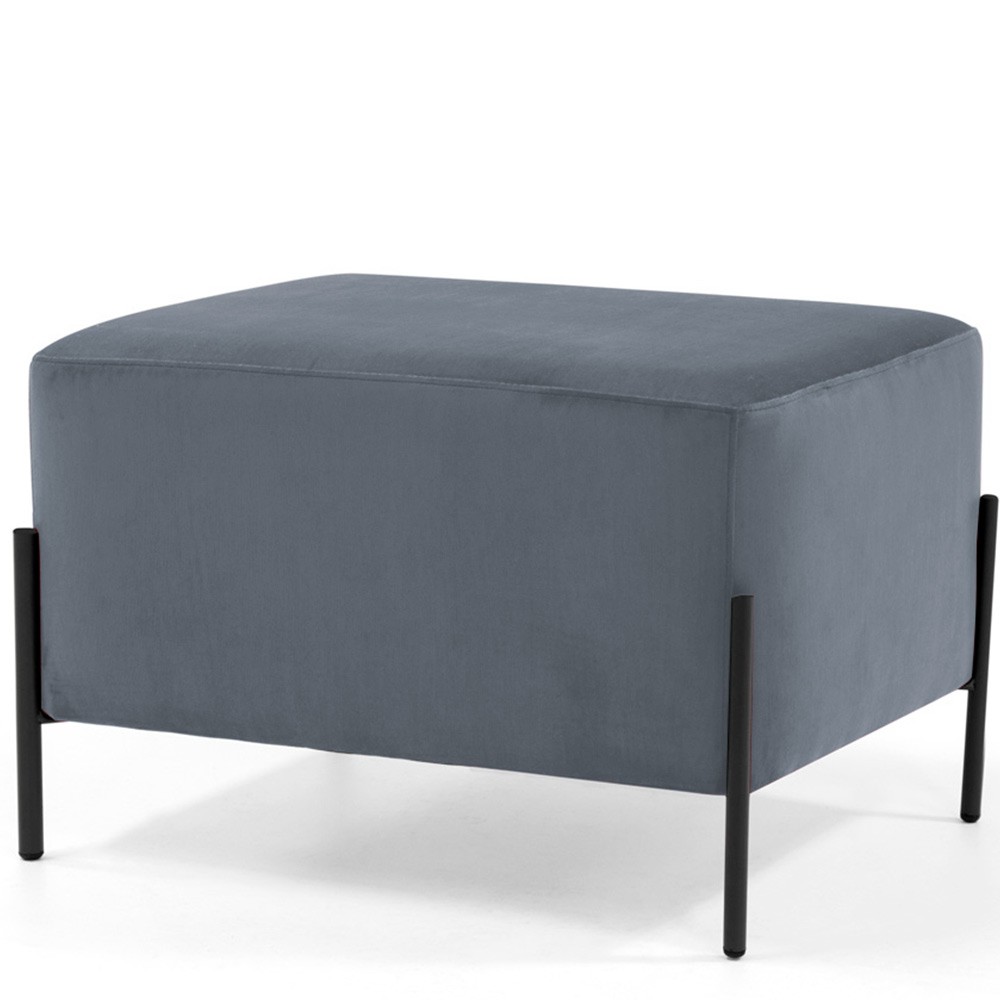 Kit 02 Puff Quadrado Decorativo Status 60x45 D02 Pés de Aço Veludo Cinza C-317 - Lyam Decor