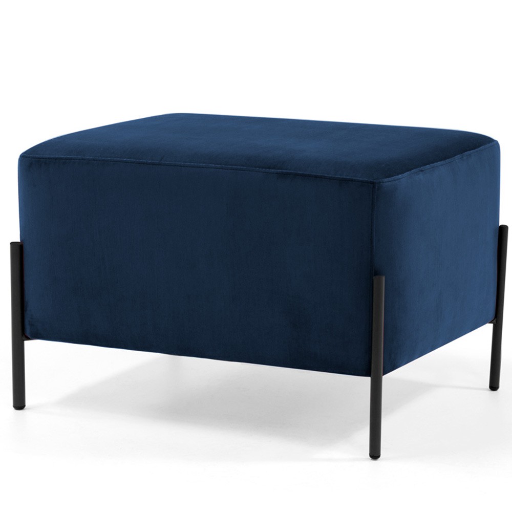 Kit 02 Puff Retangular Decorativo Status 60x45 D02 Pés de Aço Veludo Azul Oxford C-304 - Lyam Decor