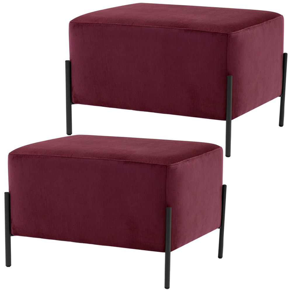 Kit 02 Puff Retangular Decorativo Status 60x45 D02 Pés de Aço Veludo Marsala C-278 - Lyam Decor