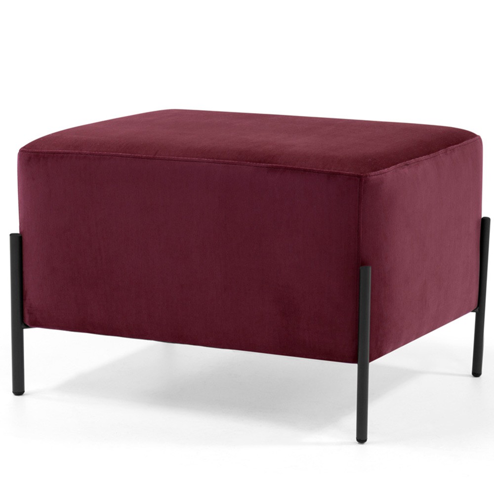 Kit 02 Puff Retangular Decorativo Status 60x45 D02 Pés de Aço Veludo Marsala C-278 - Lyam Decor