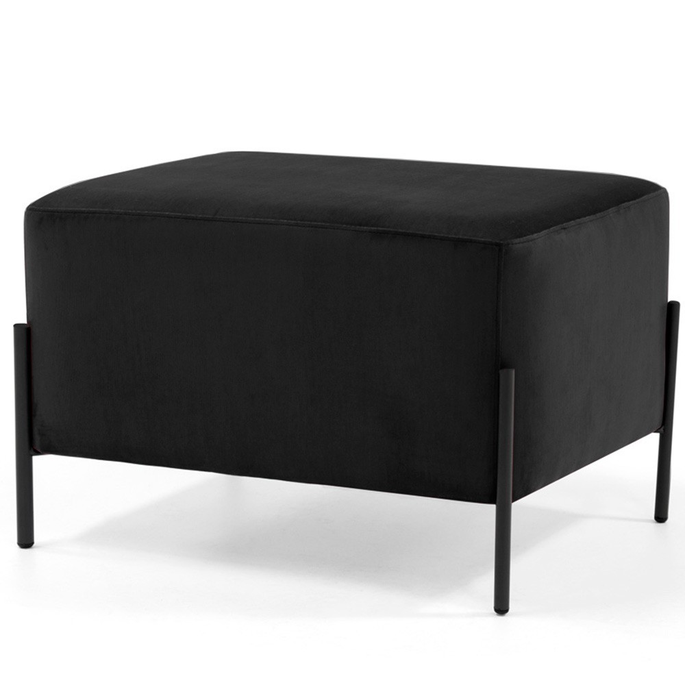 Kit 02 Puff Retangular Decorativo Status 60x45 D02 Pés de Aço Veludo Preto C-300 - Lyam Decor