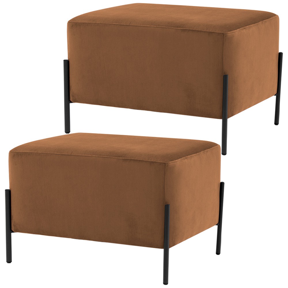 Kit 02 Puff Retangular Decorativo Status 60x45 D02 Pés de Aço Veludo Telha C-262 - Lyam Decor