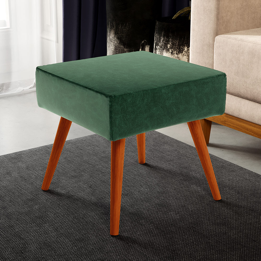 Kit 02 Puffs Banqueta Decorativa Com Pés Palito Lívia W01 Facto Verde Musgo - Lyam Decor