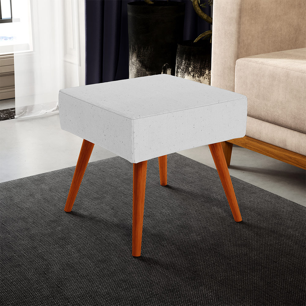 Kit 02 Puffs Banqueta Decorativa Com Pés Palito Lívia W01 Linho Cinza - Lyam Decor