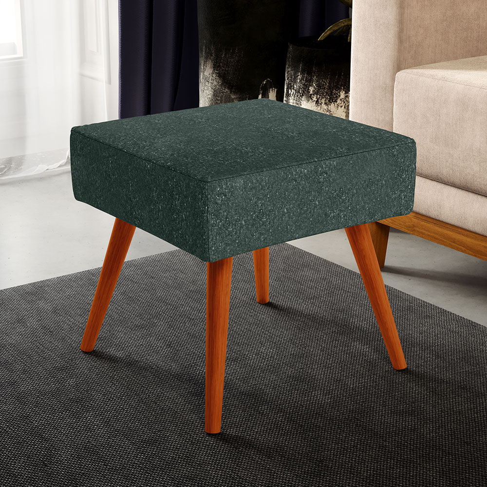 Kit 02 Puffs Banqueta Decorativa Com Pés Palito Lívia W01 Linho Verde Musgo - Lyam Decor