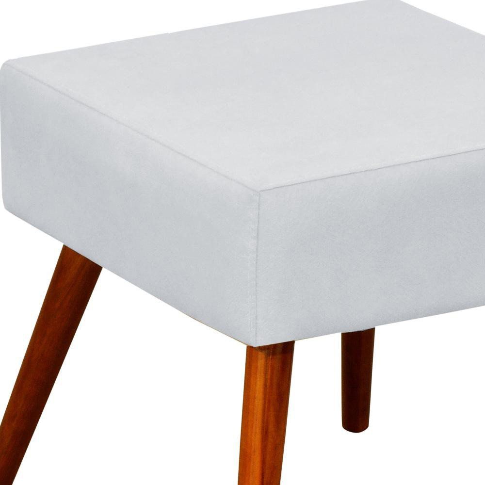 Kit 02 Puffs Banqueta Decorativa com Pés Palito Lívia W01 Corino Branco - Lyam Decor