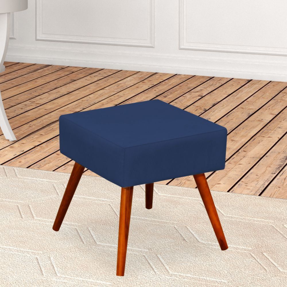 Kit 02 Puffs Banqueta Decorativa com Pés Palito Lívia W01 Suede Azul Marinho - Lyam Decor