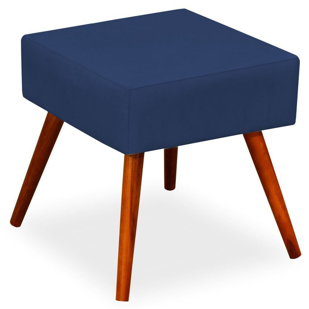 Kit 02 Puffs Banqueta Decorativa com Pés Palito Lívia W01 Suede Azul Marinho - Lyam Decor