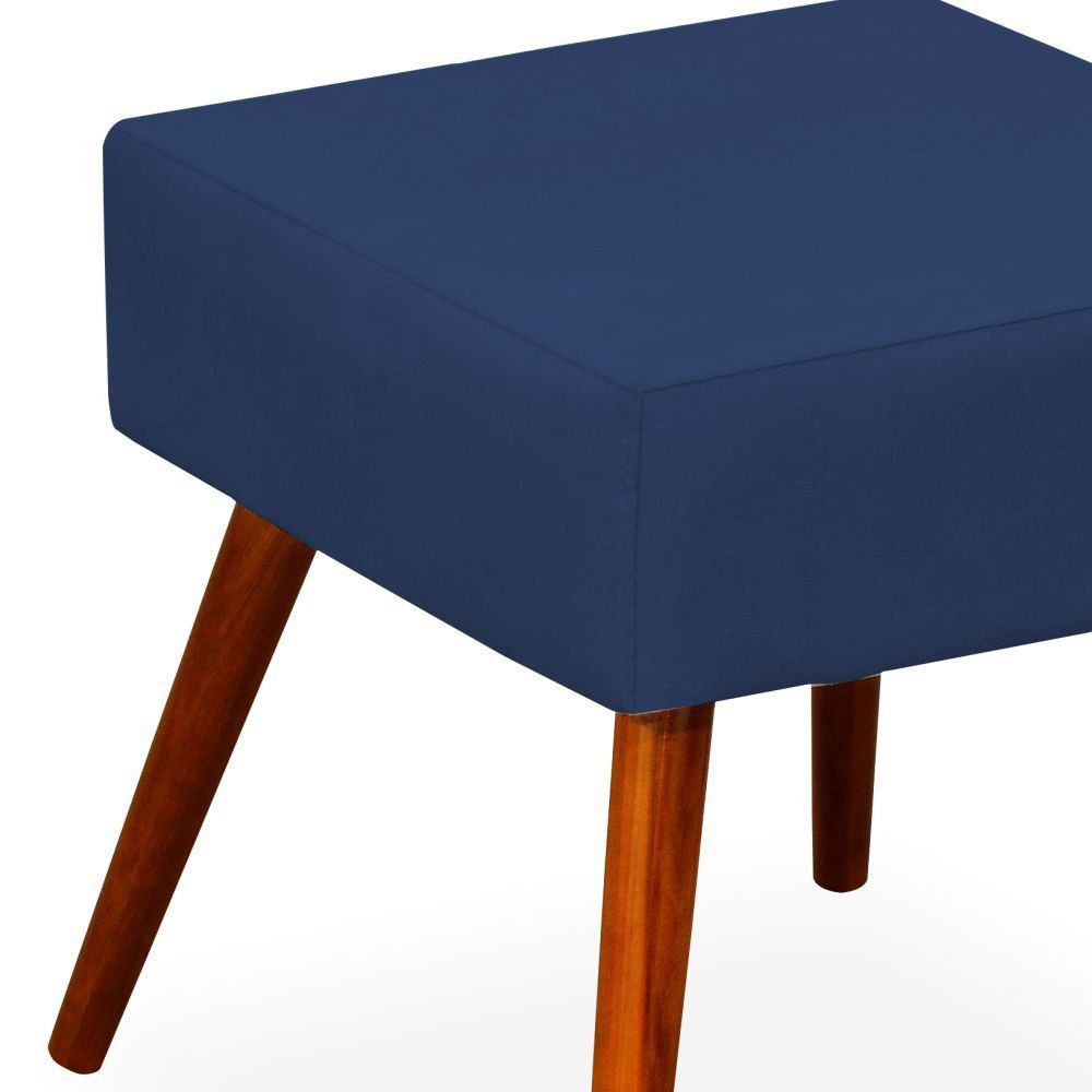 Kit 02 Puffs Banqueta Decorativa com Pés Palito Lívia W01 Suede Azul Marinho - Lyam Decor