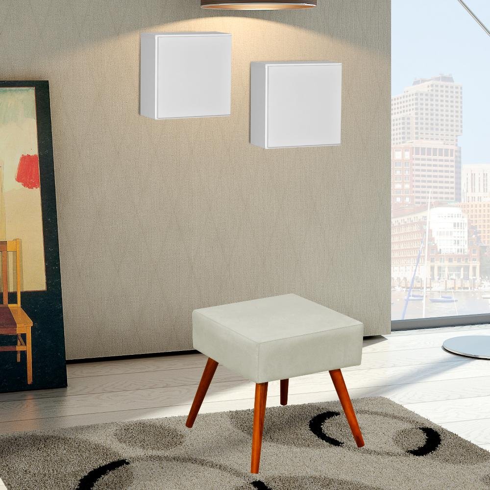 Kit 02 Puffs Banqueta Decorativa com Pés Palito Lívia W01 Suede Bege - Lyam Decor