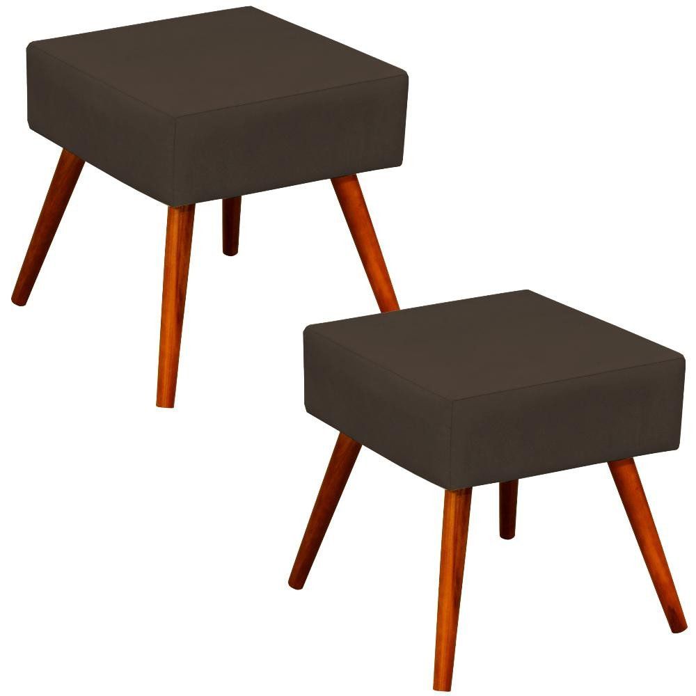 Kit 02 Puffs Banqueta Decorativa com Pés Palito Lívia W01 Suede Marrom - Lyam Decor