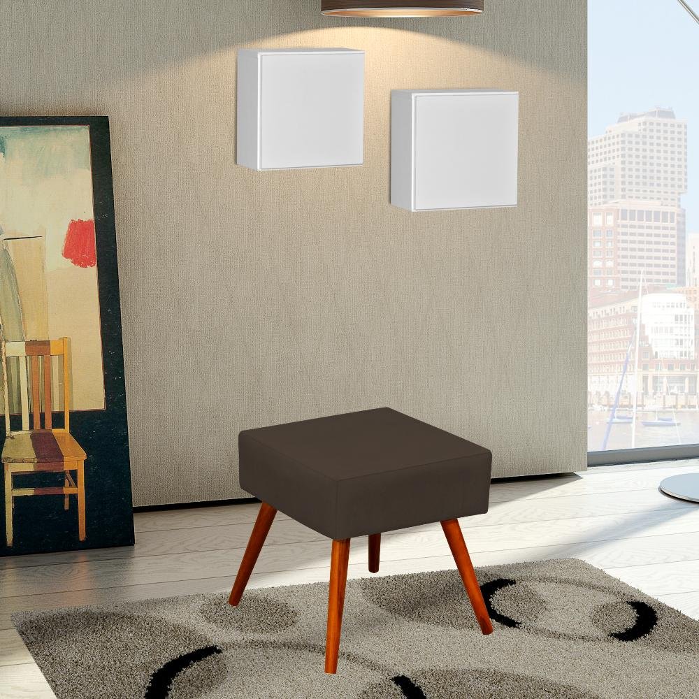 Kit 02 Puffs Banqueta Decorativa com Pés Palito Lívia W01 Suede Marrom - Lyam Decor