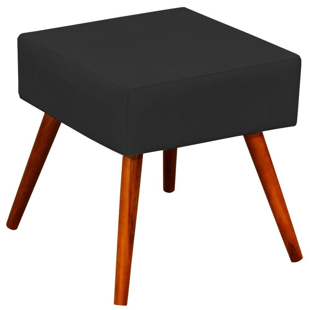 Kit 02 Puffs Banqueta Decorativa com Pés Palito Lívia W01 Suede Preto - Lyam Decor