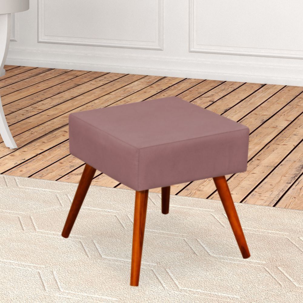 Kit 02 Puffs Banqueta Decorativa com Pés Palito Lívia W01 Suede Rosê - Lyam Decor