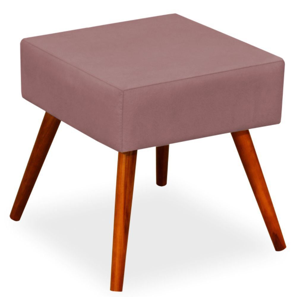 Kit 02 Puffs Banqueta Decorativa com Pés Palito Lívia W01 Suede Rosê - Lyam Decor