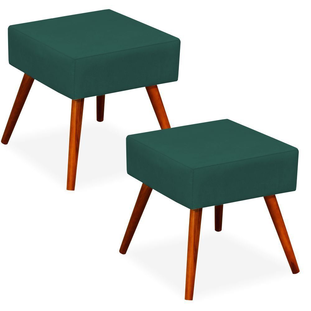 Kit 02 Puffs Banqueta Decorativa com Pés Palito Lívia W01 Suede Verde Musgo - Lyam Decor
