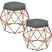Kit 02 Puffs Decorativo Aramado Bronze Six L02 Linho Chumbo - Lyam Decor