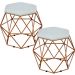 Kit 02 Puffs Decorativo Aramado Bronze Six L02 Linho Cinza - Lyam Decor