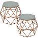 Kit 02 Puffs Decorativo Aramado Bronze Six L02 Linho Cinza Escuro - Lyam Decor