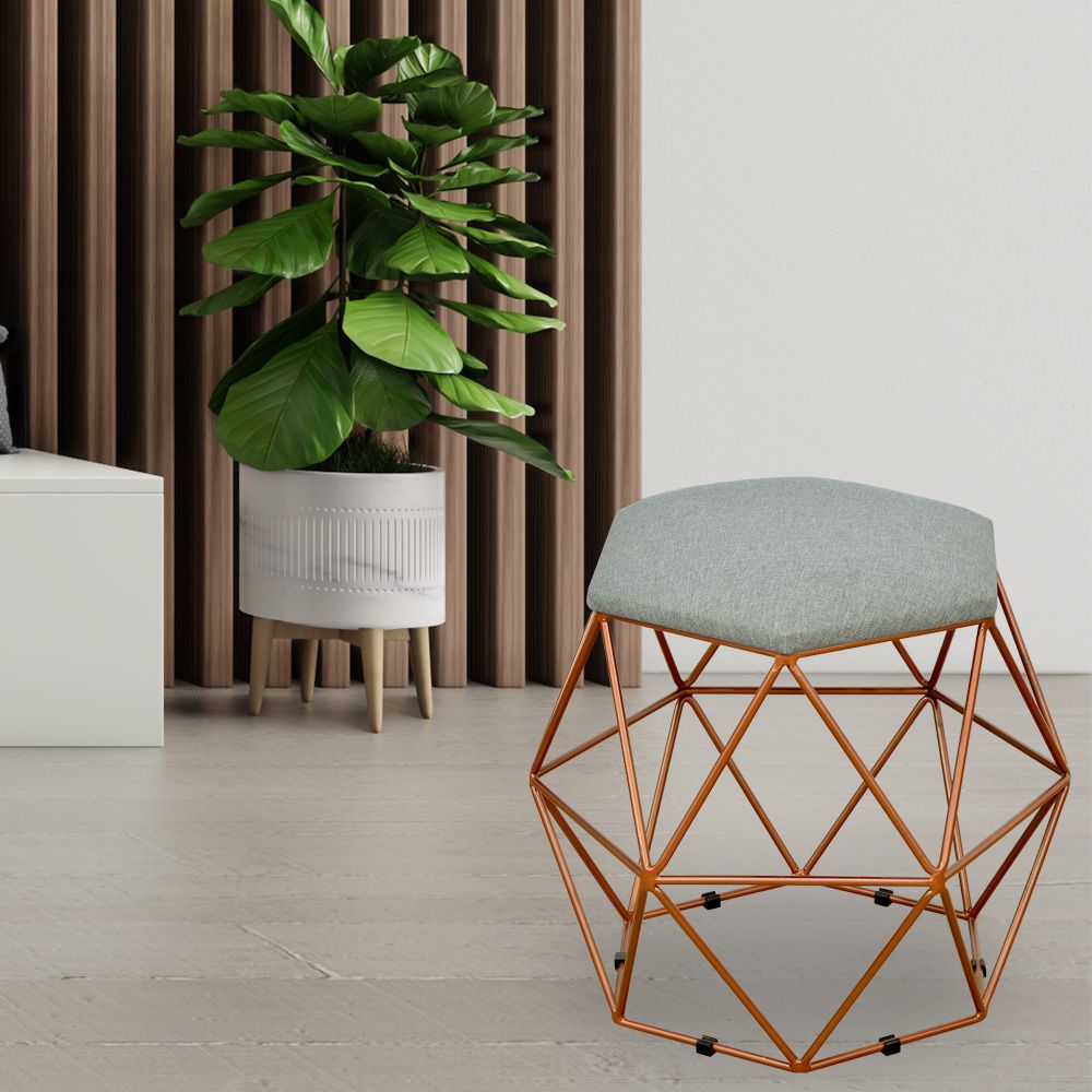 Kit 02 Puffs Decorativo Aramado Bronze Six L02 Linho Cinza Escuro - Lyam Decor