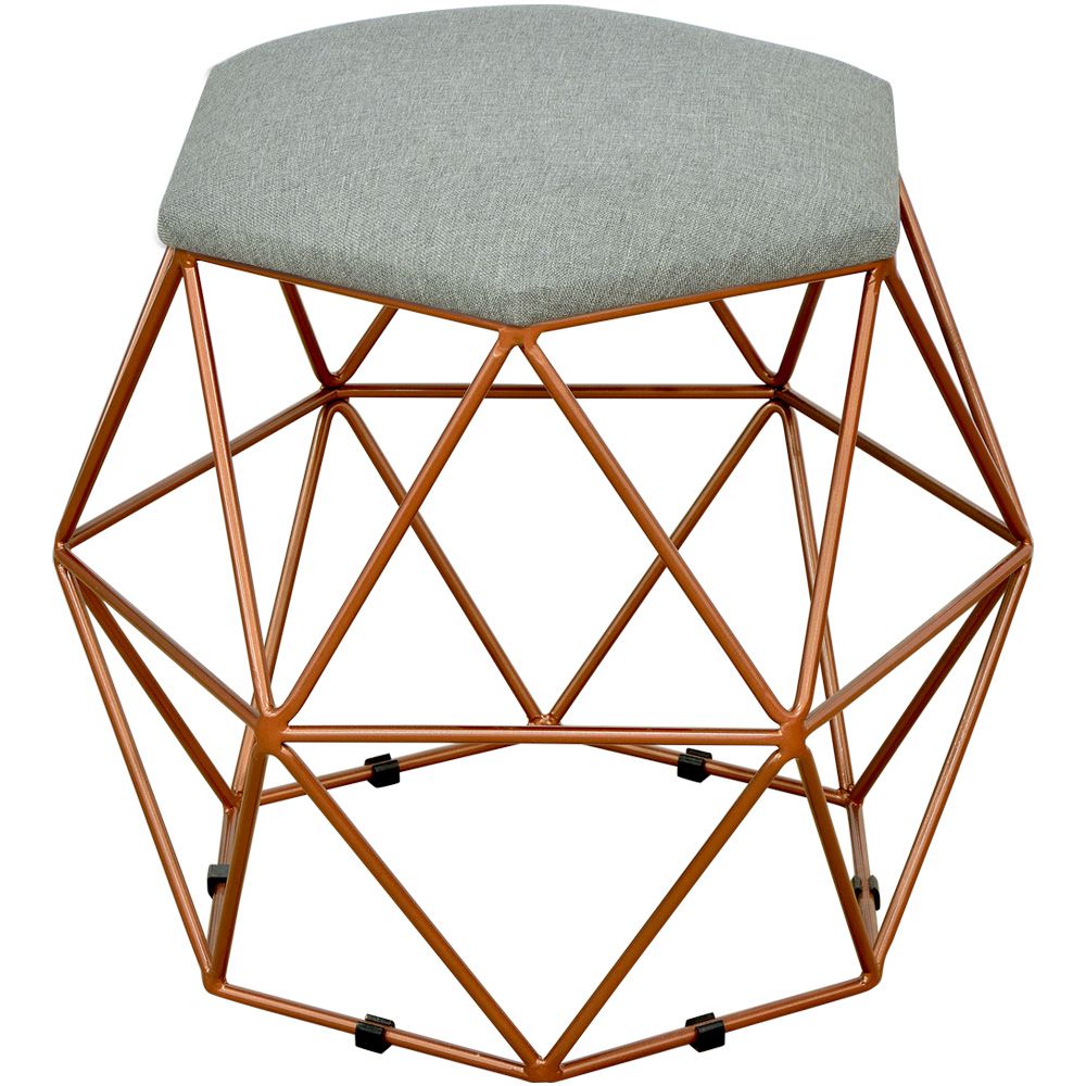 Kit 02 Puffs Decorativo Aramado Bronze Six L02 Linho Cinza Escuro - Lyam Decor