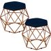 Kit 02 Puffs Decorativo Aramado Bronze Six L02 Suede Azul Marinho - Lyam Decor