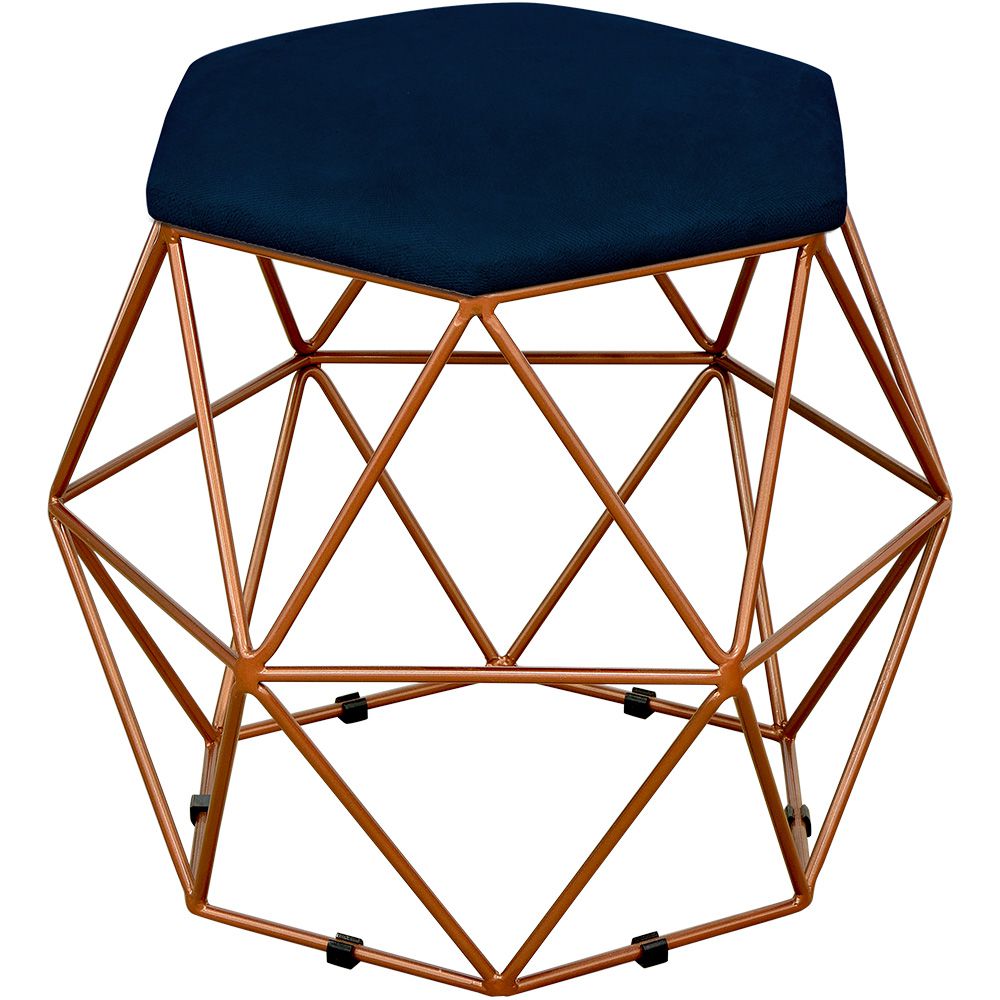 Kit 02 Puffs Decorativo Aramado Bronze Six L02 Suede Azul Marinho - Lyam Decor