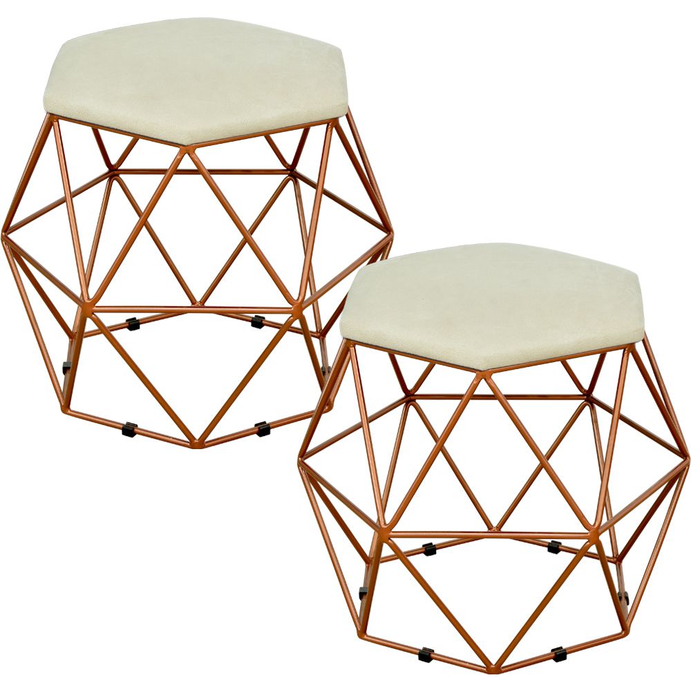 Kit 02 Puffs Decorativo Aramado Bronze Six L02 Suede Bege - Lyam Decor