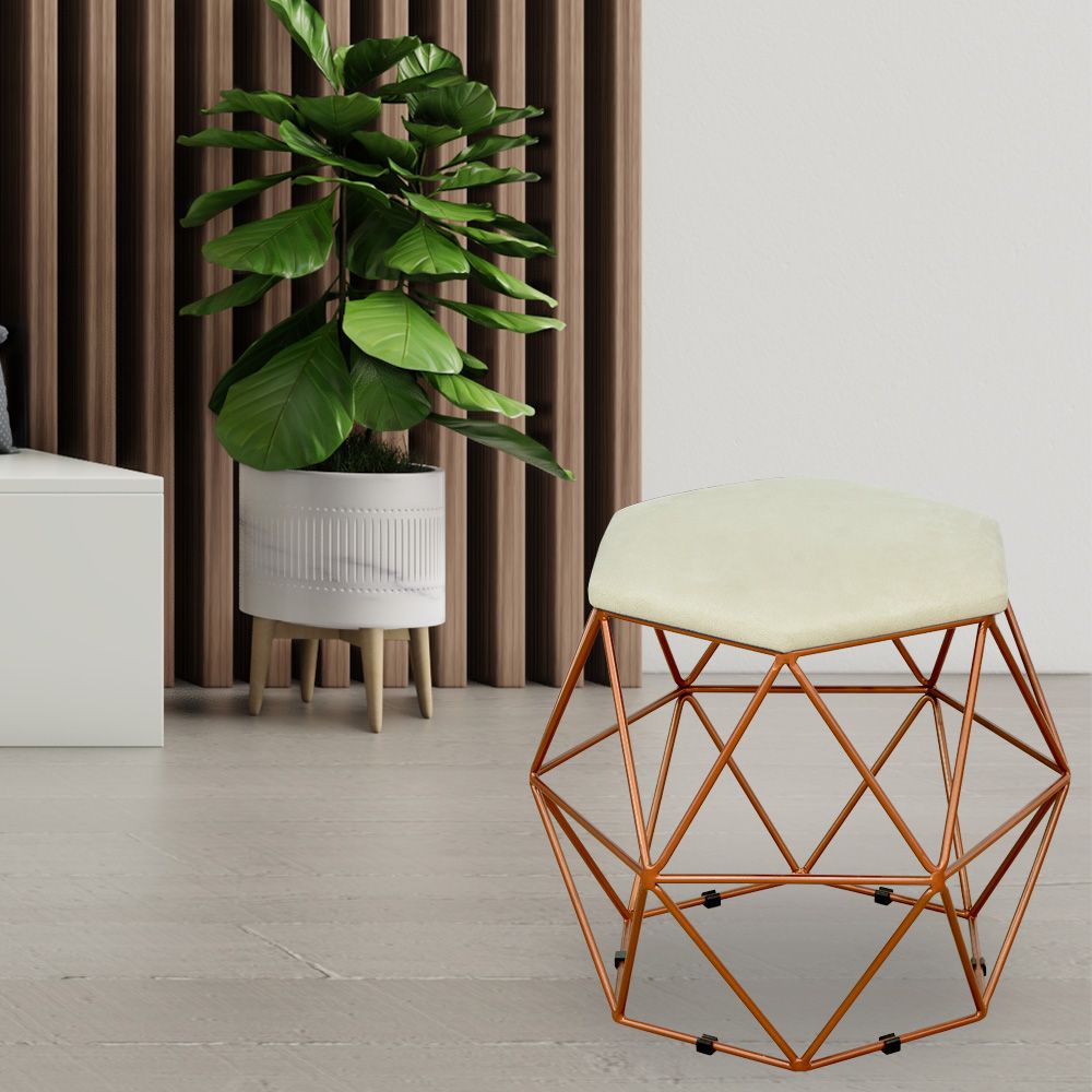 Kit 02 Puffs Decorativo Aramado Bronze Six L02 Suede Bege - Lyam Decor