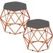 Kit 02 Puffs Decorativo Aramado Bronze Six L02 Suede Cinza - Lyam Decor