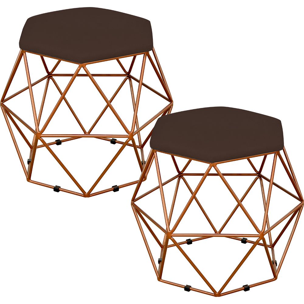 Kit 02 Puffs Decorativo Aramado Bronze Six L02 Suede Marrom - Lyam Decor