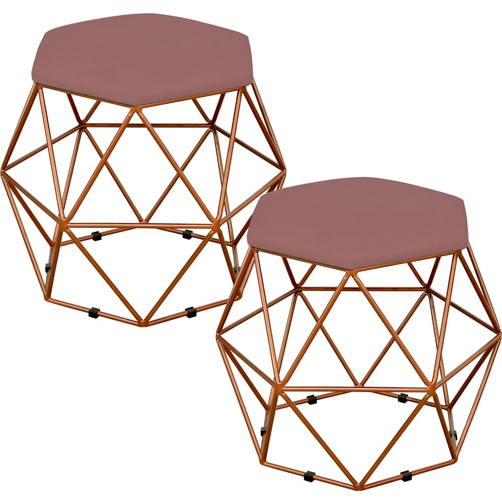 Kit 02 Puffs Decorativo Aramado Bronze Six L02 Suede Rosê - Lyam Decor