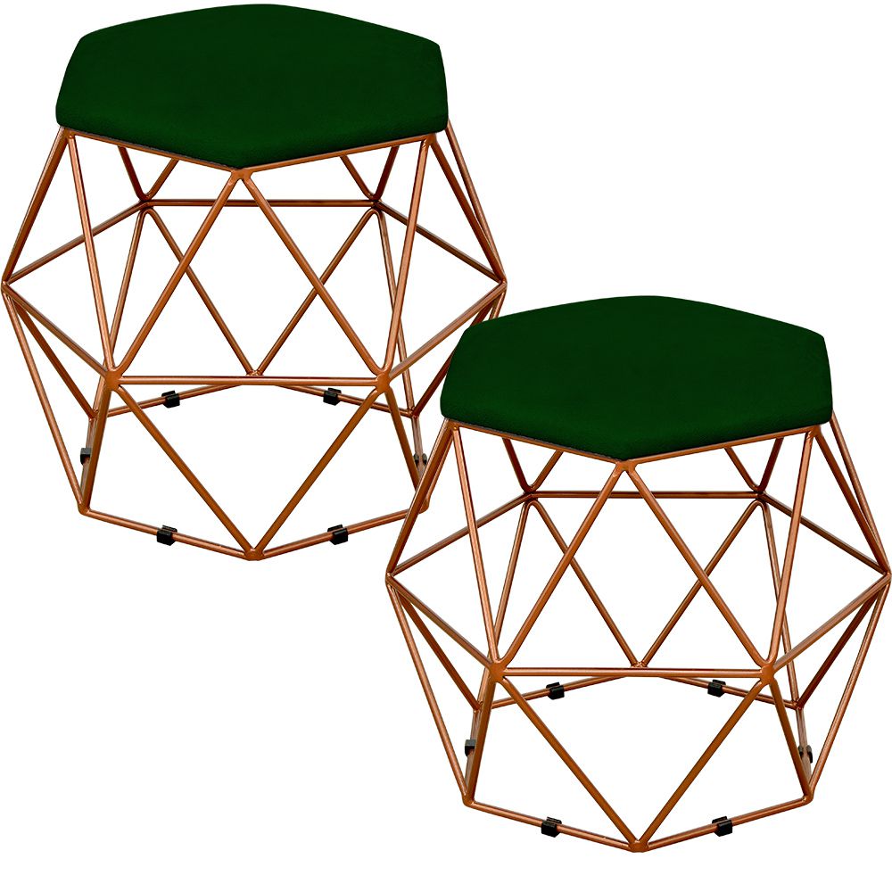 Kit 02 Puffs Decorativo Aramado Bronze Six L02 Suede Verde Musgo - Lyam Decor