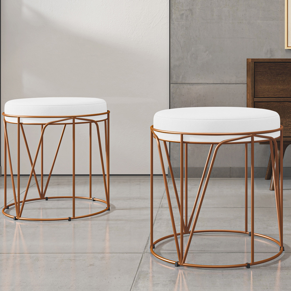 Kit 02 Puffs Decorativo Aramado Bronze Zaya L02 Corano Branco - Lyam Decor