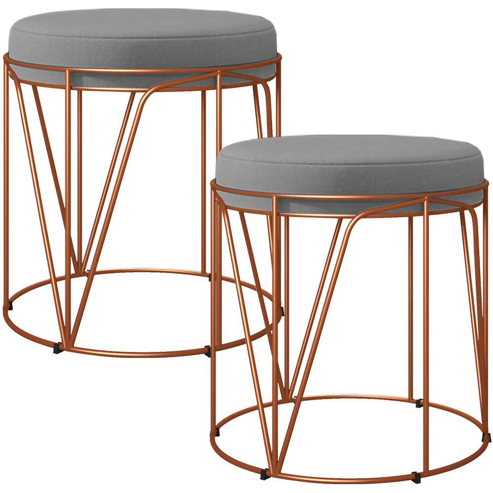 Kit 02 Puffs Decorativo Aramado Bronze Zaya L02 Corano Cinza - Lyam Decor
