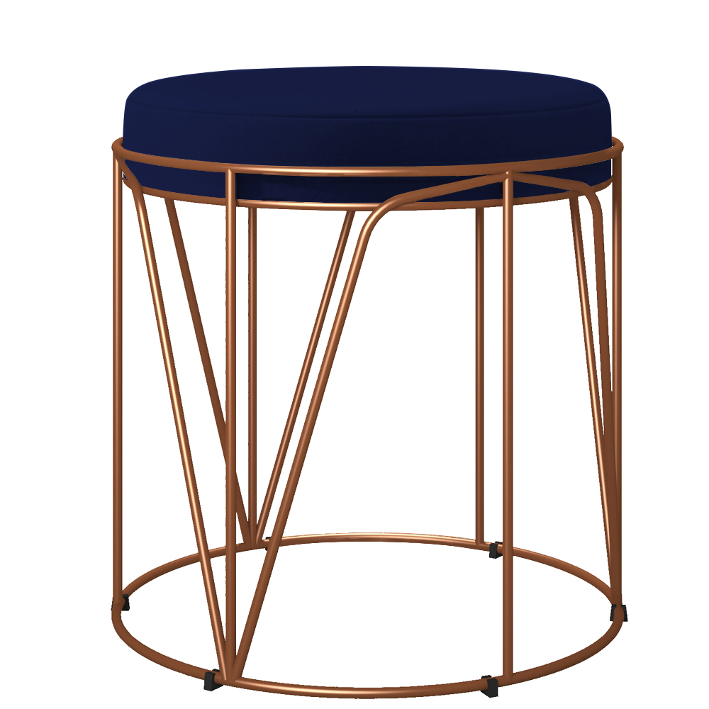 Kit 02 Puffs Decorativo Aramado Bronze Zaya L02 Suede Azul Marinho - Lyam Decor