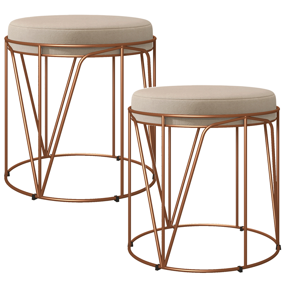 Kit 02 Puffs Decorativo Aramado Bronze Zaya L02 Suede Bege - Lyam Decor