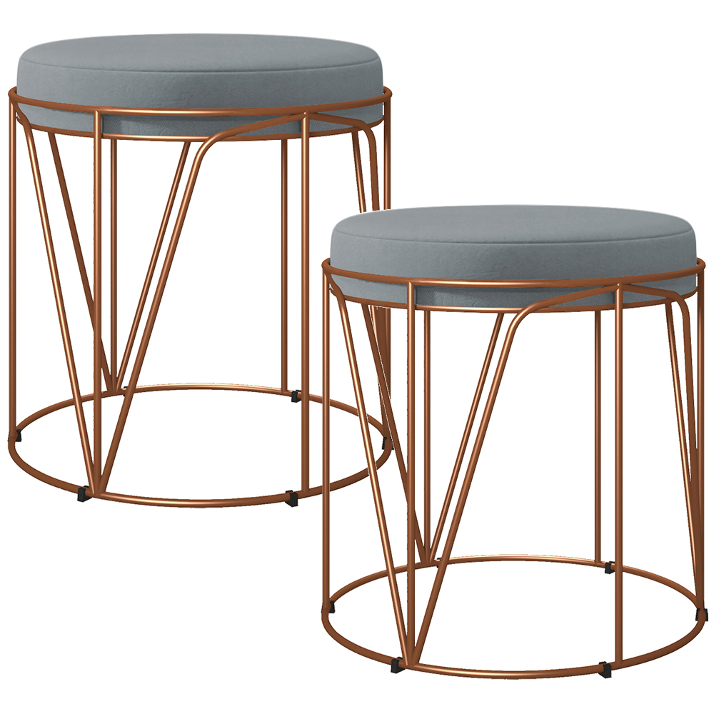 Kit 02 Puffs Decorativo Aramado Bronze Zaya L02 Suede Cinza - Lyam Decor