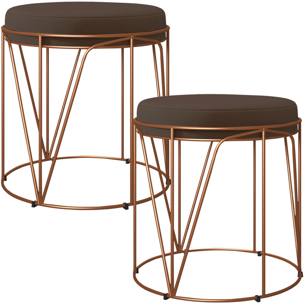 Kit 02 Puffs Decorativo Aramado Bronze Zaya L02 Suede Marrom - Lyam Decor