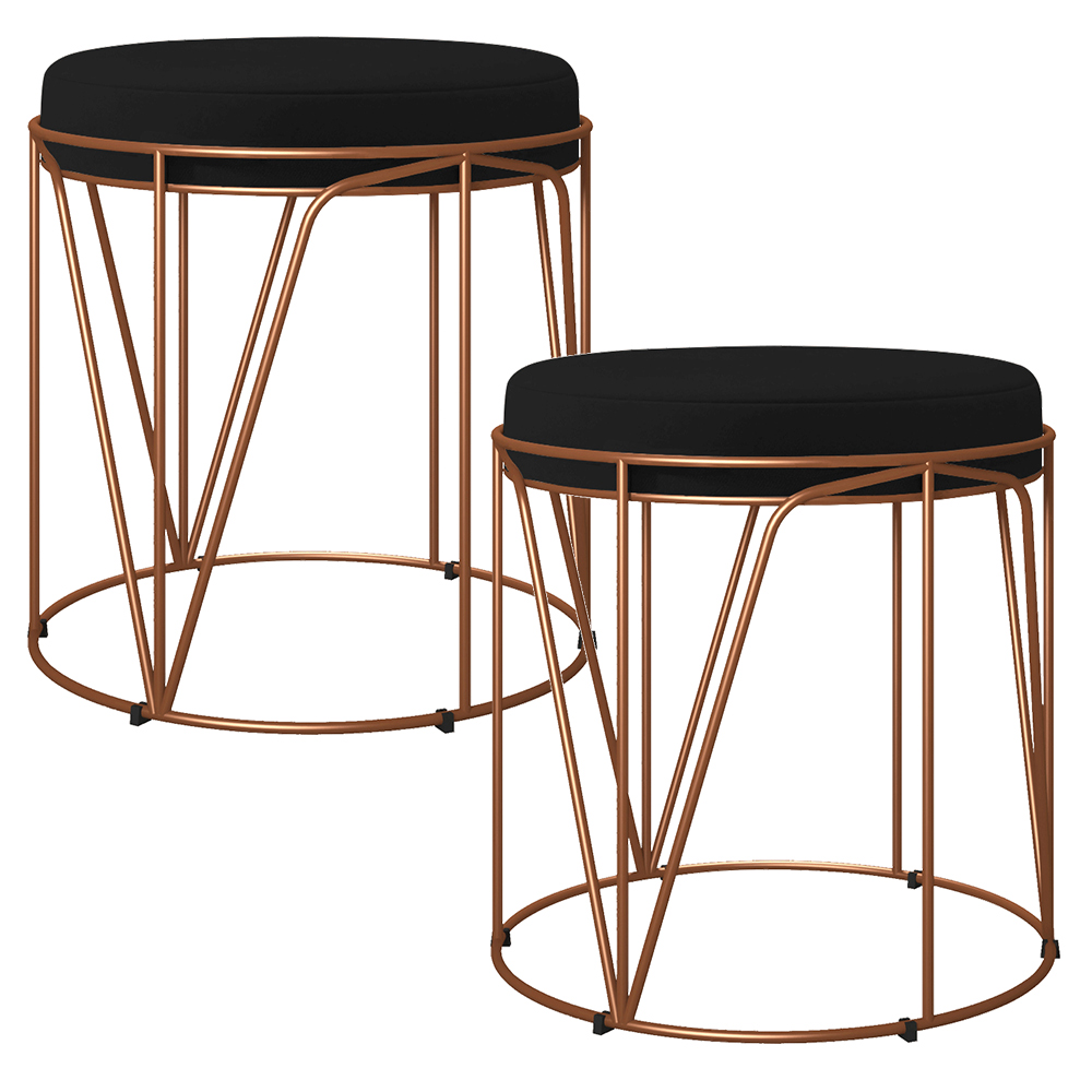 Kit 02 Puffs Decorativo Aramado Bronze Zaya L02 Suede Preto - Lyam Decor