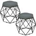 Kit 02 Puffs Decorativo Aramado Preto Six L02 Linho Chumbo - Lyam Decor