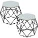 Kit 02 Puffs Decorativo Aramado Preto Six L02 Linho Cinza - Lyam Decor