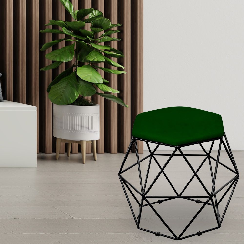 Kit 02 Puffs Decorativo Aramado Preto Six L02 Suede Verde Musgo - Lyam Decor
