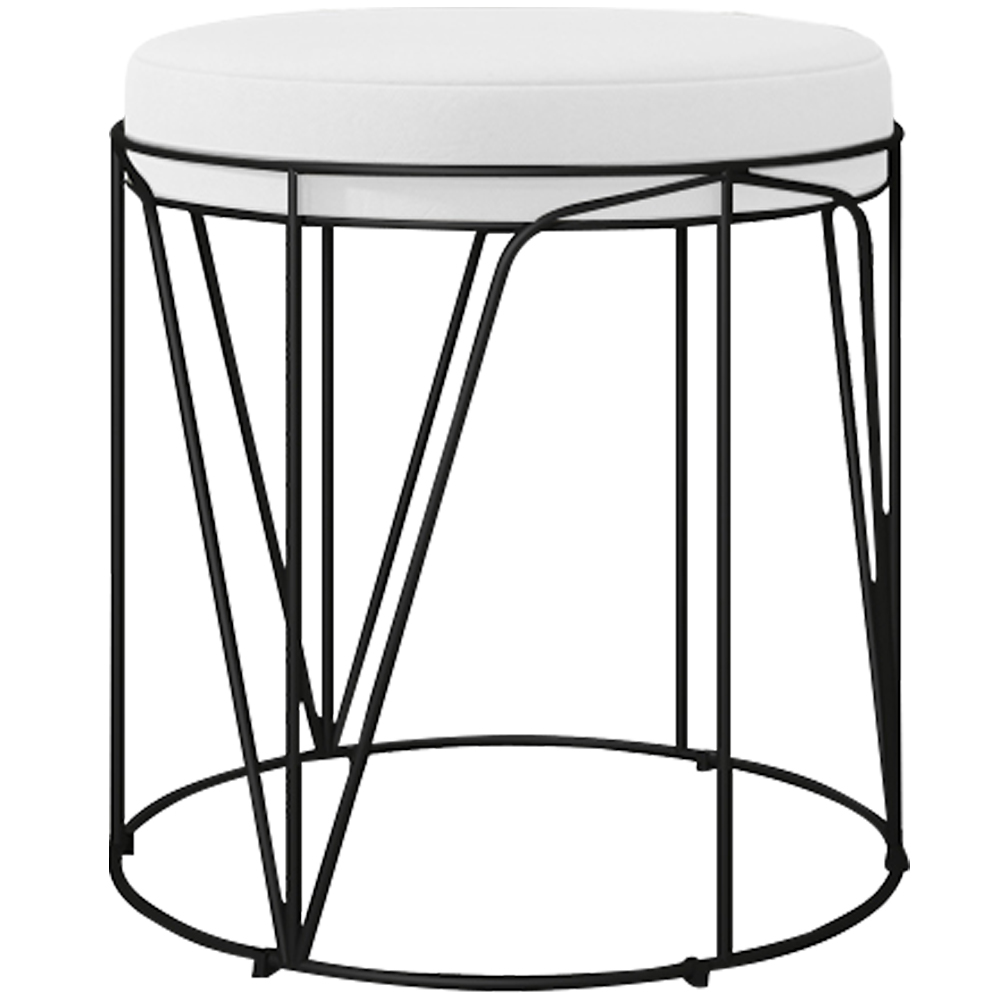 Kit 02 Puffs Decorativo Aramado Preto Zaya L02 Corano Branco - Lyam Decor