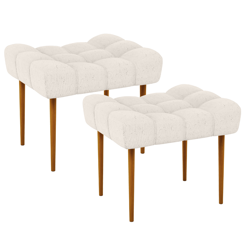 Kit 02 Puffs Decorativo Para Sala De Estar Requinte L02 Linho Cru - Lyam Decor