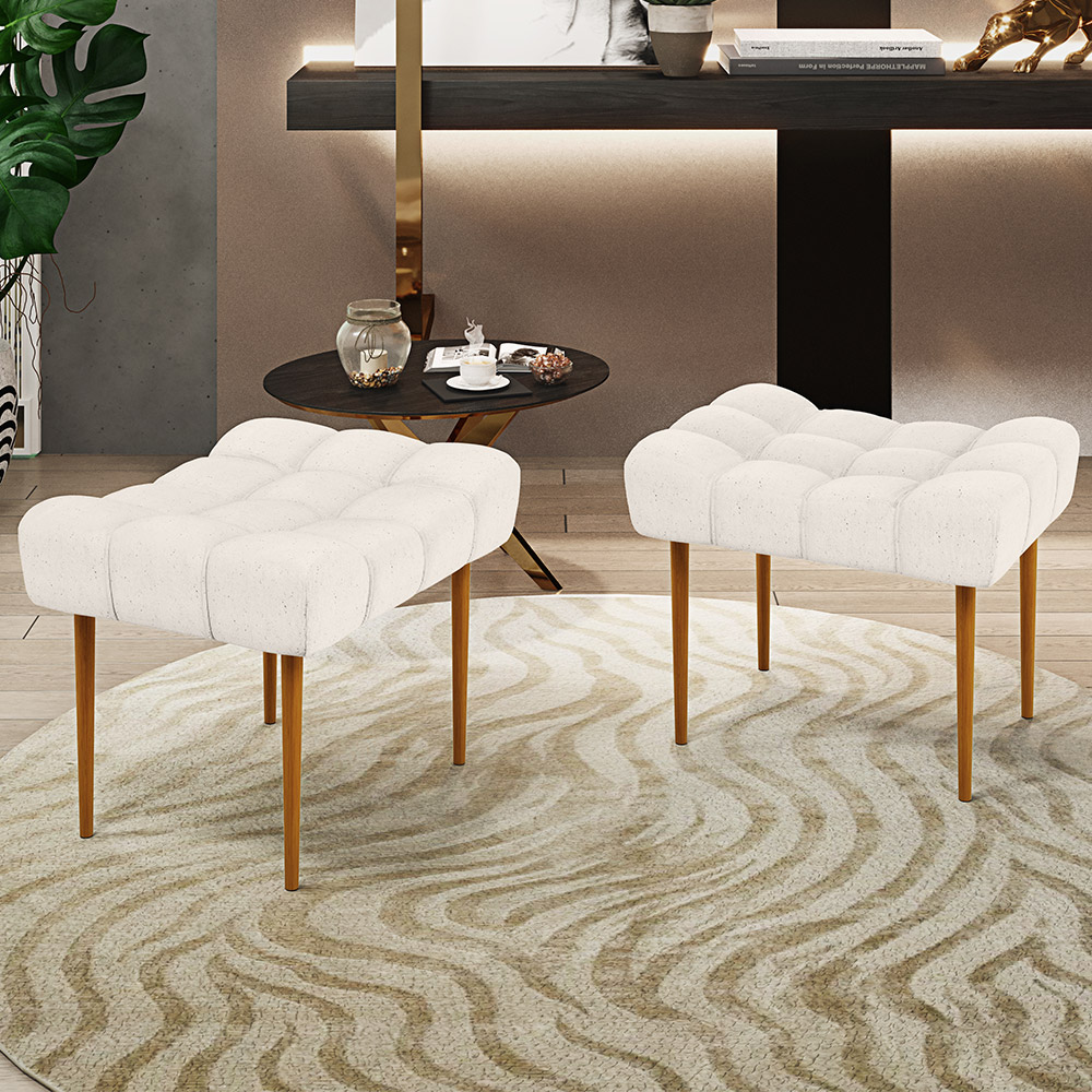 Kit 02 Puffs Decorativo Para Sala De Estar Requinte L02 Linho Cru - Lyam Decor