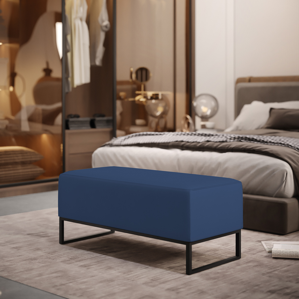 Kit 02 Puffs Decorativo Para Sala Estar Cléo W01 Base de Ferro 90 cm Suede Azul Marinho - Lyam Decor