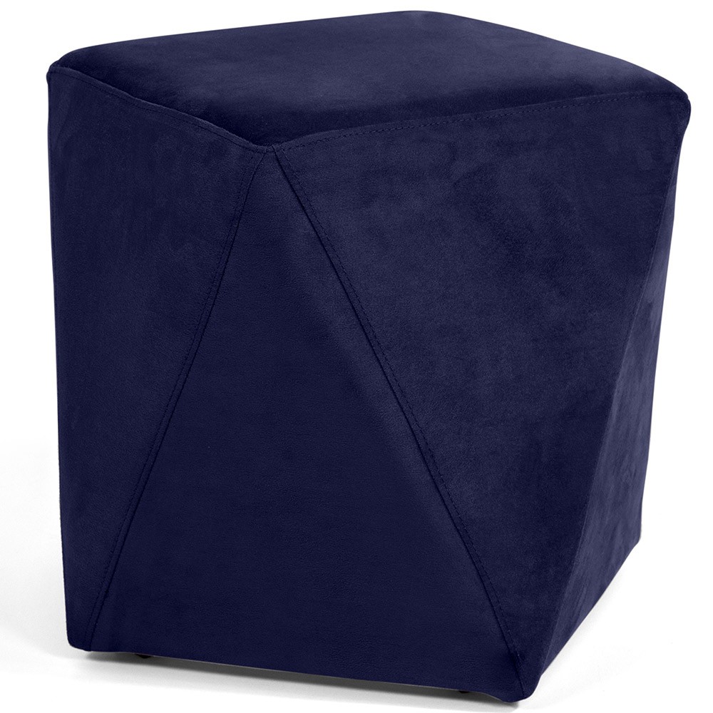 Kit 02 Puffs Decorativo Para Sala de Estar Ametista D02 Veludo Azul Marinho C-287 - Lyam Decor
